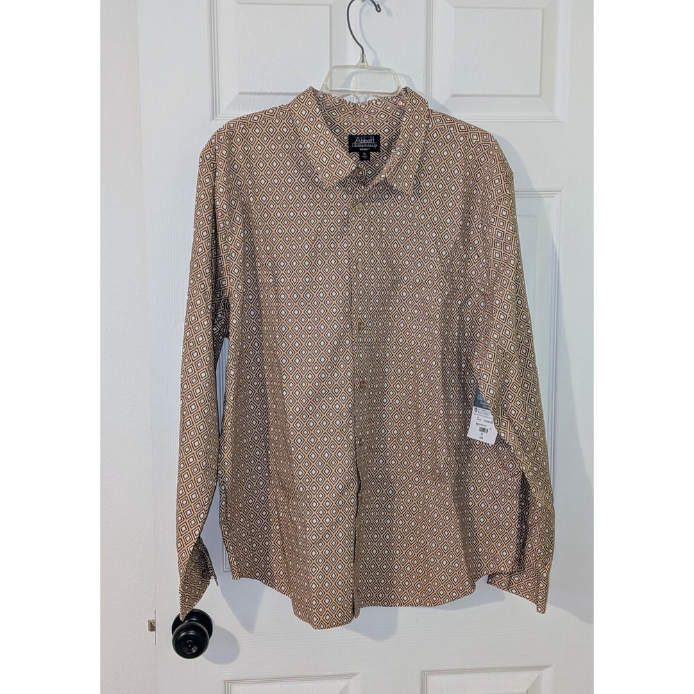 Abbott Elementary Button Down Shirt Beige Diamond Print Teacher Edition XL‎ NWT